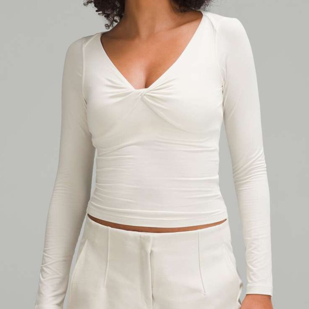 lululemon athletica Long Sleeve Twist Front Tee in Cream